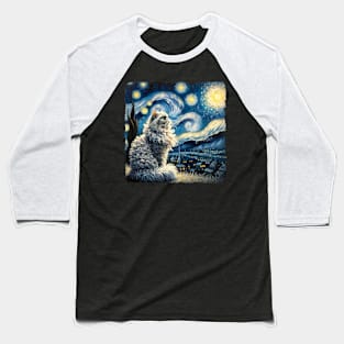 Selkirk Rex Starry Night Inspired - Artistic Cat Baseball T-Shirt